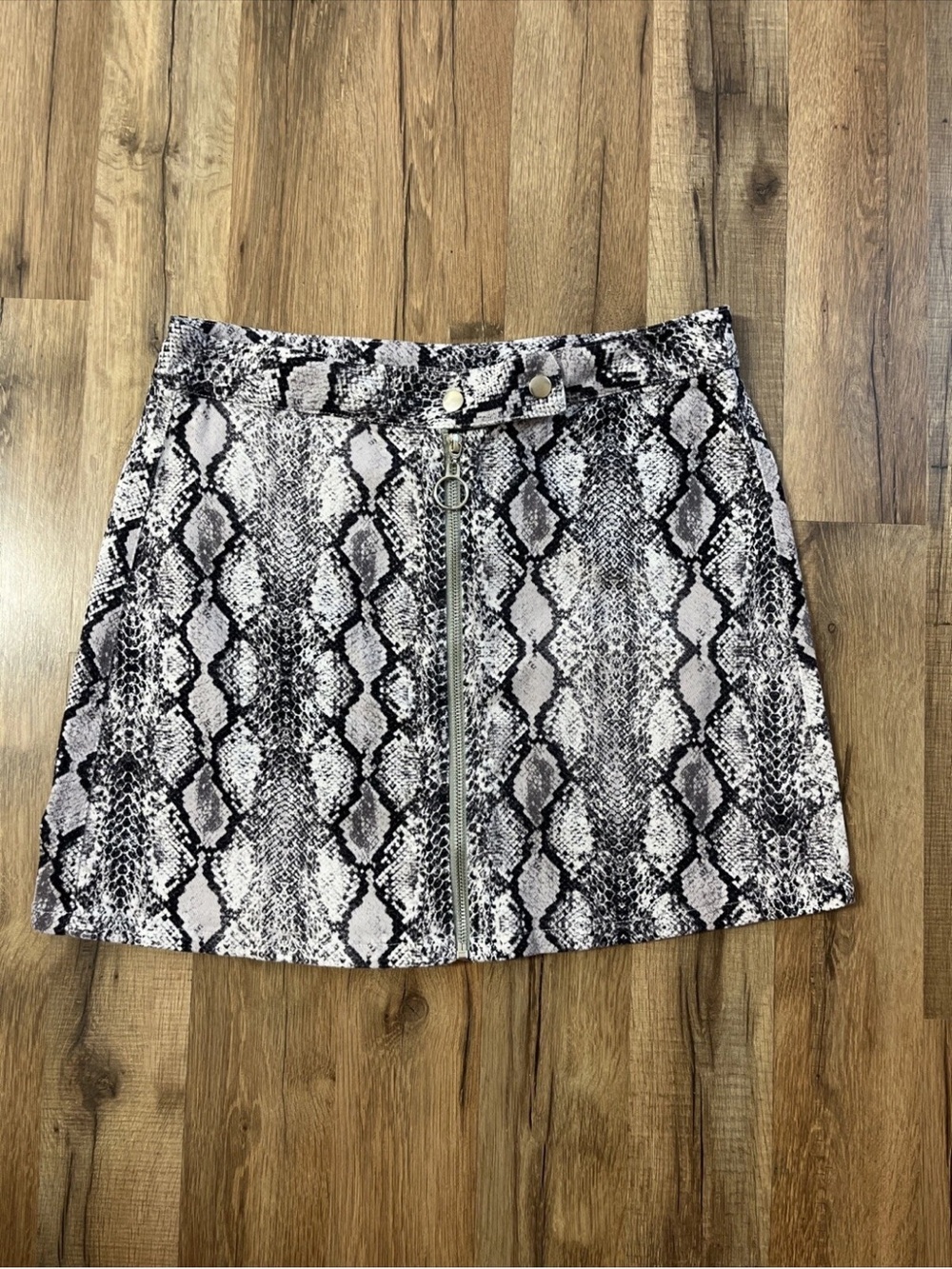 Altar'd State Black & White Snake-Print Zip Mini Skirt
